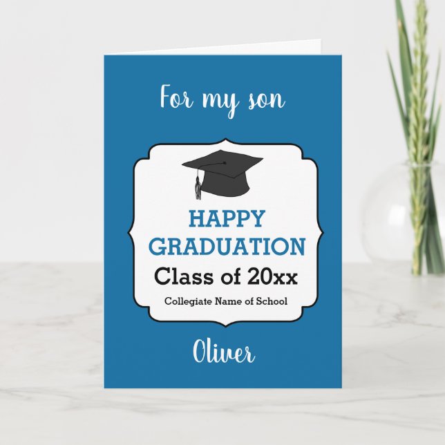 Blue Class of 2025 Graduate Congratulations Son Card (Front)