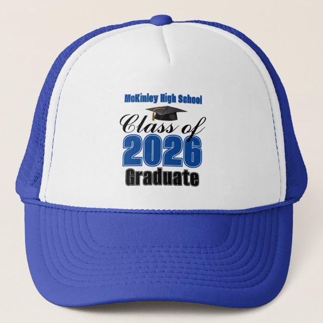 Blue Class of 2026 Graduation Custom Trucker Hat (Front)