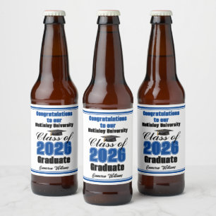 Blue Class of 2026 Graduation Party Custom Beer Bottle Label