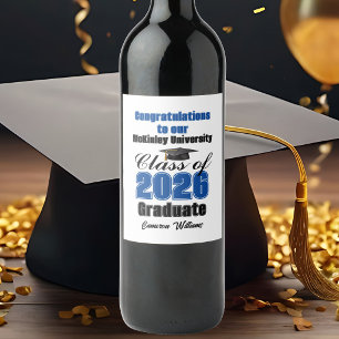Blue Class of 2026 Graduation Party Custom Wine Label