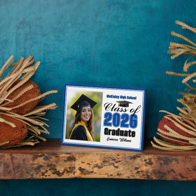 Blue Class of 2026 Graduation Photo Plaque (Side)