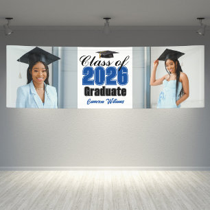 Blue Class of 2026 Photo Graduation Party Wide Banner
