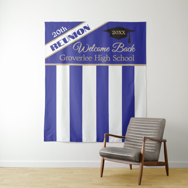 Blue Class Reunion Photo Backdrop Tapestry (In Situ)