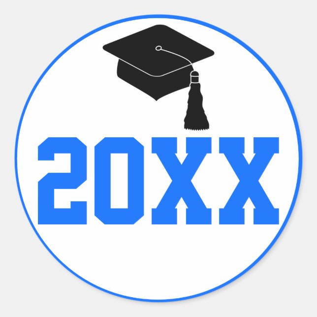 Blue Class Year Graduation Classic Round Sticker (Front)