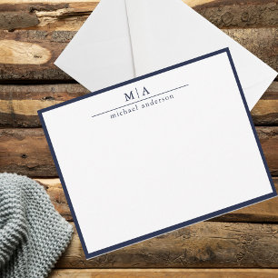 Blue Classic Border Monogram Correspondence Card