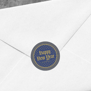 Blue Classic Decorative Geometric Happy New Year Round Sticker
