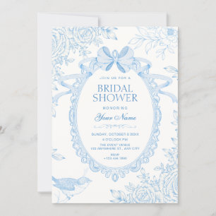 Blue Classic floral botanical bow bridal shower Invitation