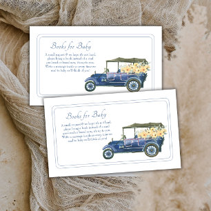 Blue Classic Flower Vehicle Books For Baby Shower Enclosure Card