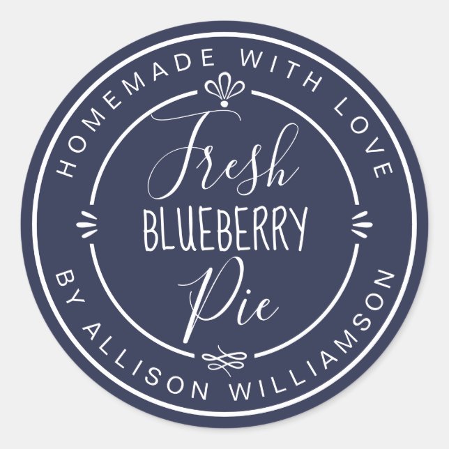 Blue Classic Homemade Blueberry Pie Label (Front)