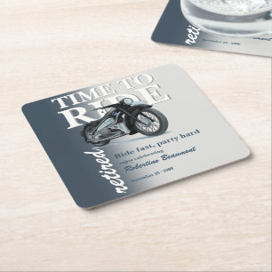 Blue Classic Motorbike Ride Fast Retirement Party Square Paper Coaster