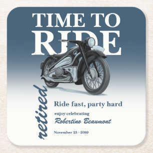 Blue Classic Motorbike Ride Fast Retirement Party Square Paper Coaster