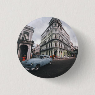 Blue Classic Vintage Car Cityscape 3 Cm Round Badge