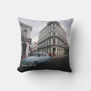 Blue Classic Vintage Car Cityscape              Cushion