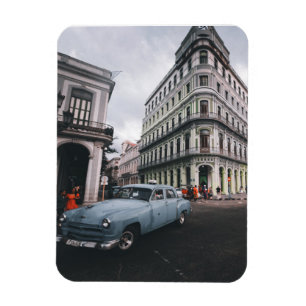 Blue Classic Vintage Car Cityscape    Magnet