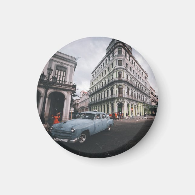 Blue Classic Vintage Car Cityscape          Magnet (Front)