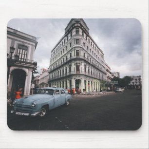 Blue Classic Vintage Car Cityscape Mouse Pad