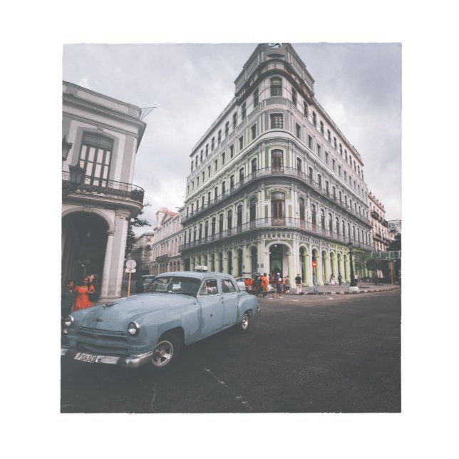 Blue Classic Vintage Car Cityscape           Notepad (Front)