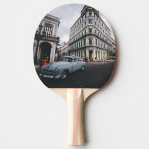 Blue Classic Vintage Car Cityscape Ping Pong Paddle
