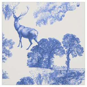 Blue Classical French Country Toile Deer Pattern Fabric