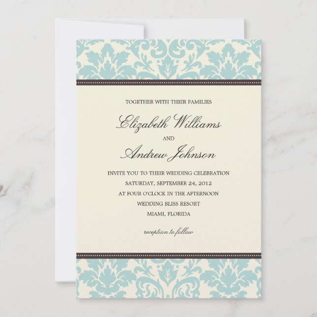 BLUE CLASSY DAMASK | WEDDING INVITATION (Front)