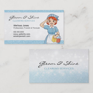 Blue Cleaning Lady at your Service Red Hair Business Card