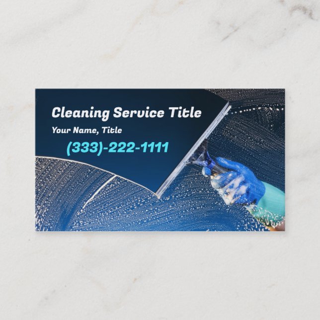 Blue Cleaning Service Business Card (Front)