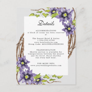 blue Clematis spring flower reception wedding Enclosure Card