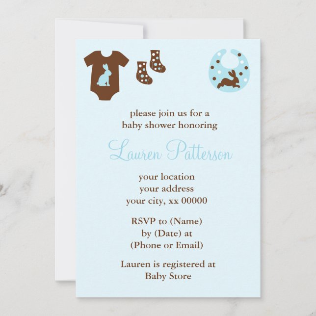 Blue Clothes Boy Baby Shower Invitation (Front)