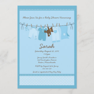 Blue Clothesline Baby Shower Invitation
