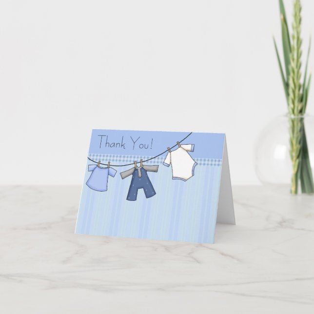 Blue Clothesline Baby Thank You Cards (Front)