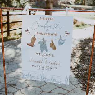 Blue Clothesline Cowboy Baby Shower Welcome Sign