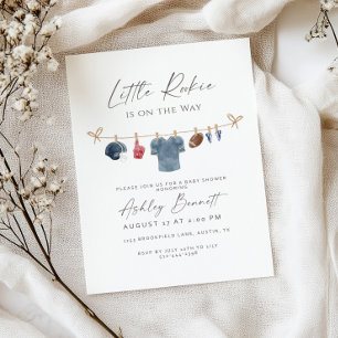 Blue Clothesline Little Rookie Football Baby  Invitation
