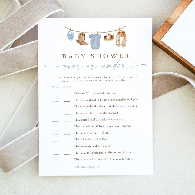 Blue Clothesline Over Under Baby Shower Game Card (Creator Uploaded)