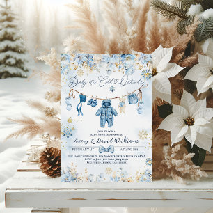 Blue ClothestLine Cold Outside Baby Boy Shower Invitation