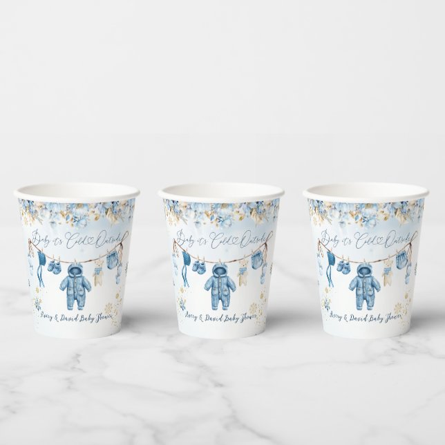 Blue ClothestLine Cold Outside Baby Boy Shower Paper Cups (Multi)