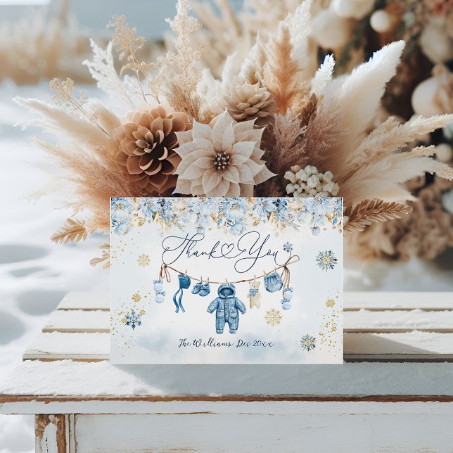 Blue ClothestLine Cold Outside Baby Boy Shower Thank You Card (Creator Uploaded)