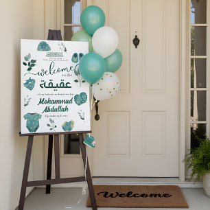 Blue Clothing Aqiqah Muslim Baby Boy Birth Welcome Acrylic Sign