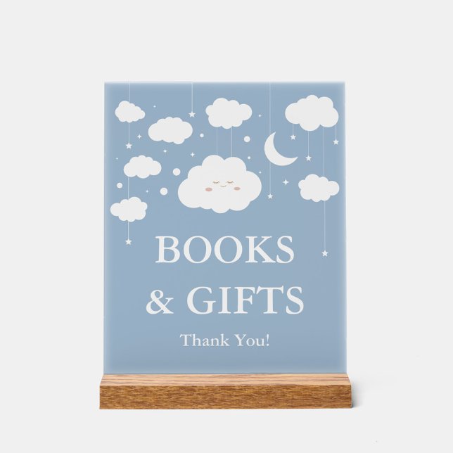 Blue Cloud 9 Baby Shower Books and Gift  Acrylic Sign (Creator Uploaded)