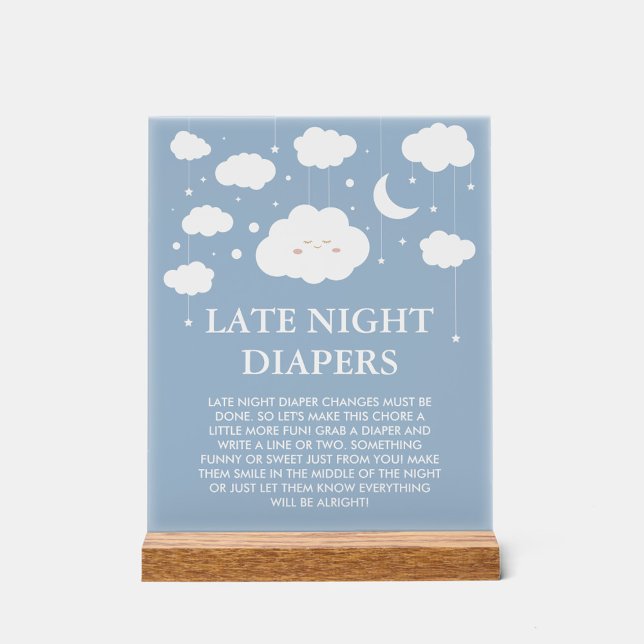  Blue Cloud 9 Baby Shower Late Night Diapers Game Acrylic Sign (Creator Uploaded)
