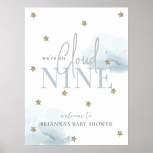 Blue Cloud 9 Stars Baby Shower Welcome Sign