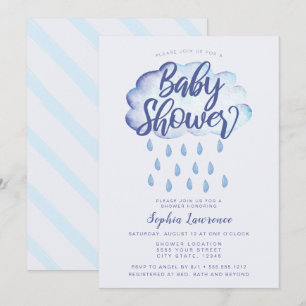 Blue Cloud and Raindrops Baby Shower Invitation
