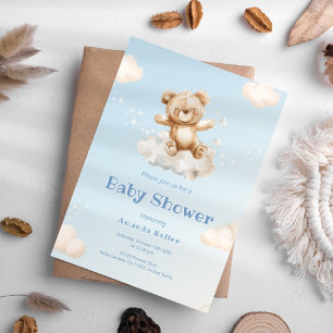 Blue Cloud Baby Bear Baby Shower Invitation