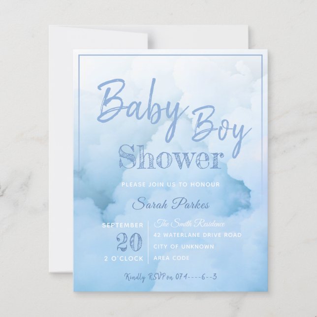 Blue Cloud Baby Boy Baby Shower Invitation (Front)