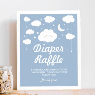 Blue Cloud Baby Shower Diaper Raffle Game Poster