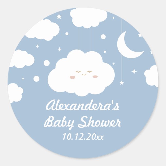 Blue Cloud Baby Shower Favour Classic Round Sticker (Front)