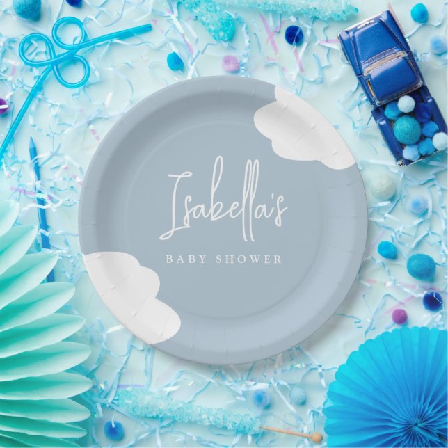 Blue Cloud Baby Shower Minimalist Sky Paper Plate (Party)