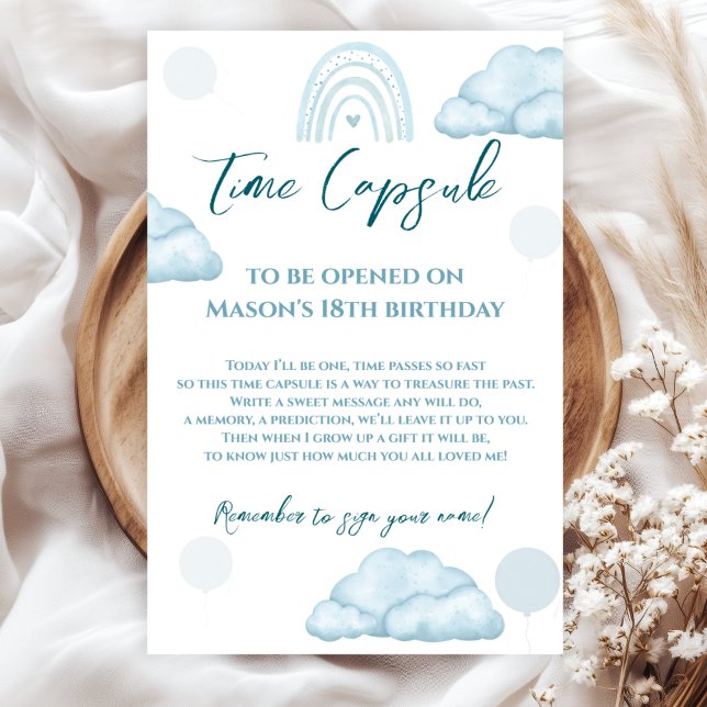 Blue Cloud Boho Time Capsule First Birthday Poster (Creator Uploaded)