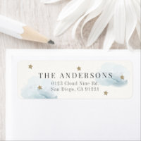 Blue Cloud & Gold Stars Return Address Label