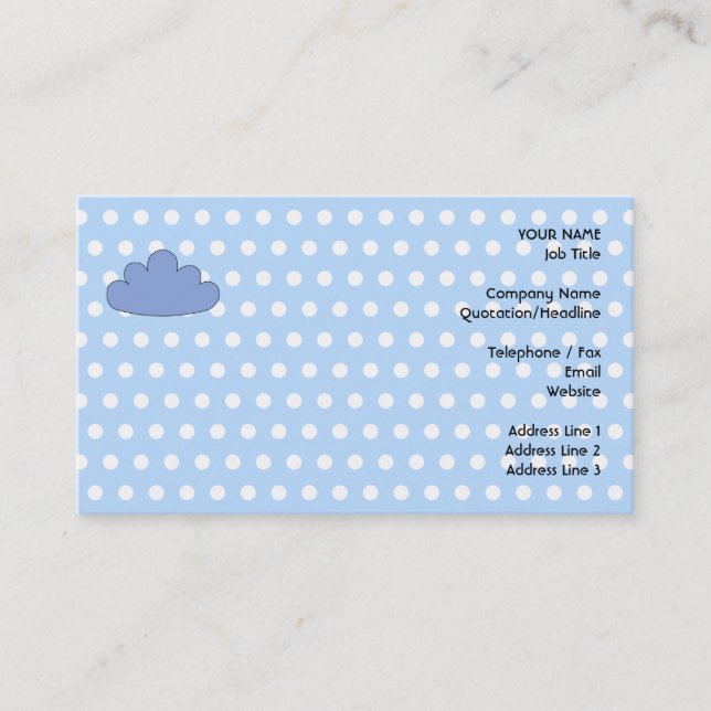 Blue Cloud on Blue and White Polka Dots. Business Card (Front)