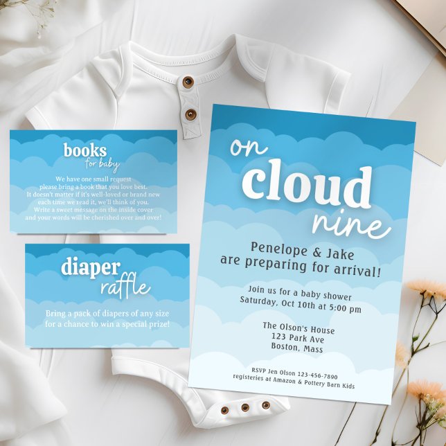 Blue Cloud Shower Books for Baby Enclosure Card (Creator Uploaded)